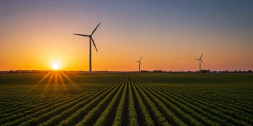 Agricultural fields under a vast sky, symbolizing federal subsidies' impact on food prices.