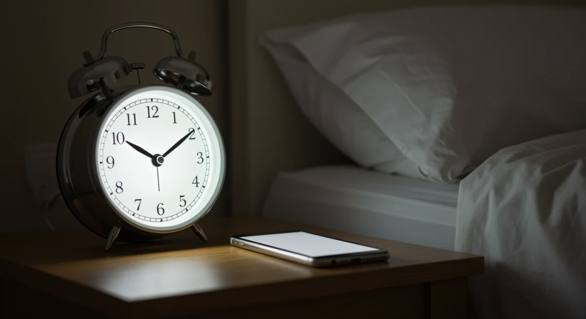 Alarm clock and phone out of reach in bedroom
