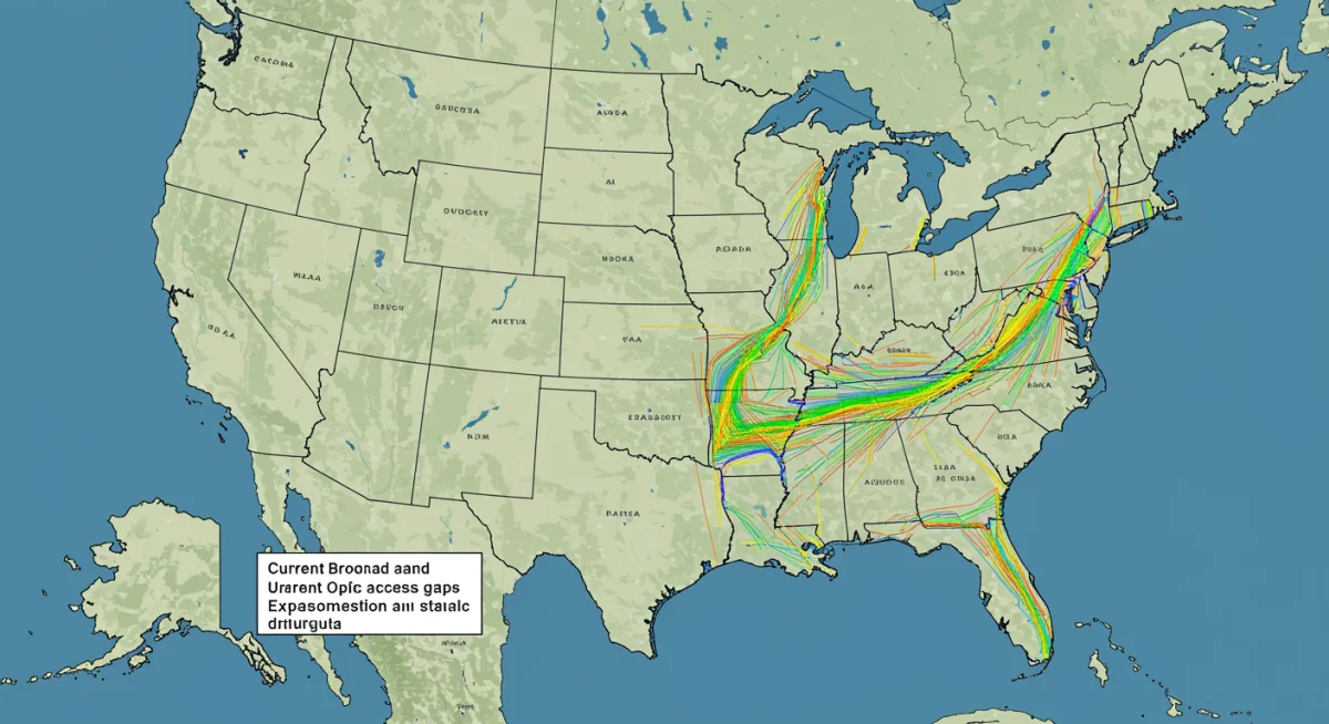 Map showing broadband access gaps in rural US, illustrating the need for federal expansion.