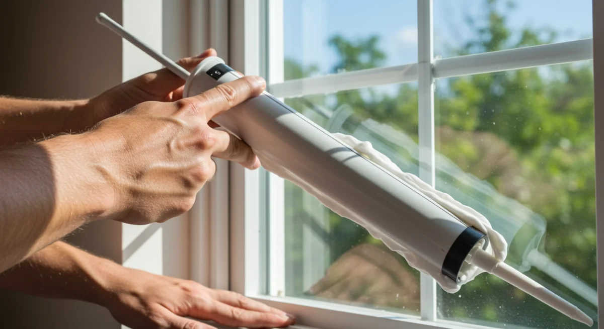 Sealing a drafty window with caulk for energy efficiency