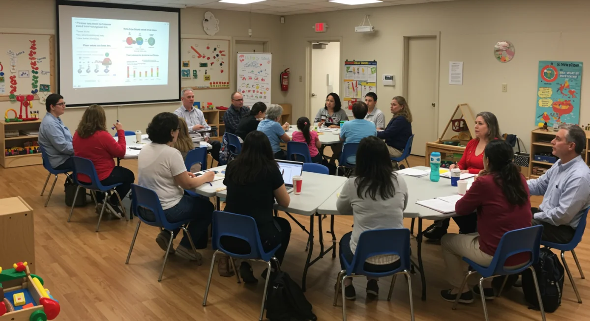 Child care providers engaging in a community discussion on policy changes