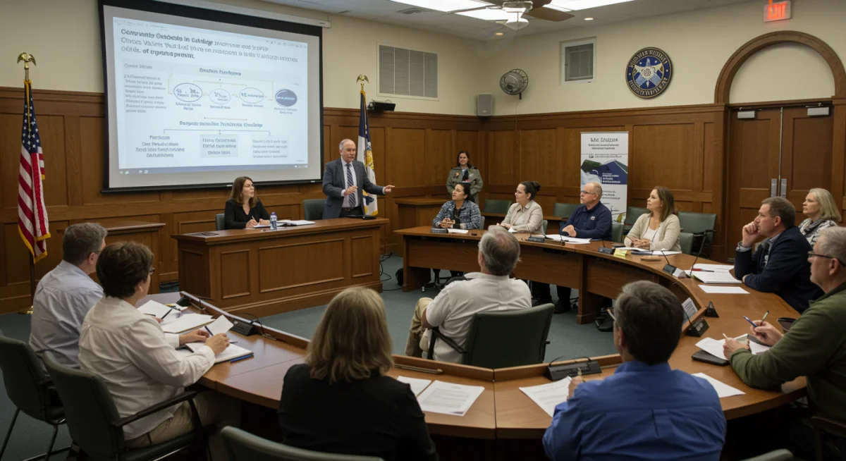 Local community leaders and citizens discussing collaborative federal and local workforce development strategies.