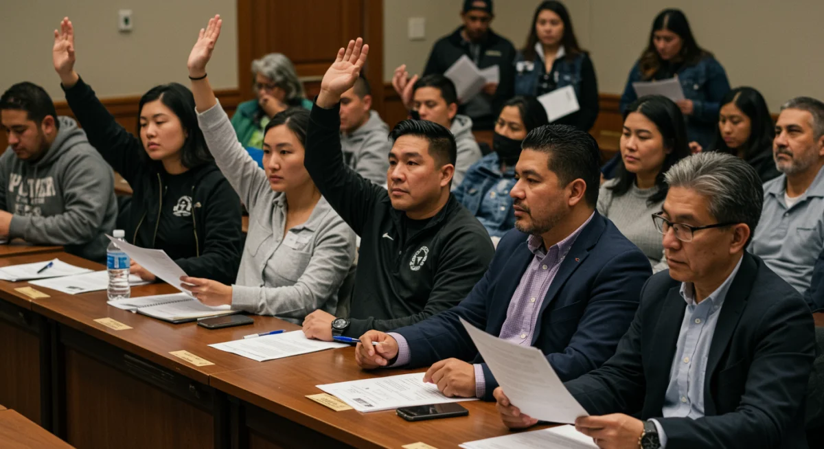 Community members discussing equitable infrastructure development at a town hall meeting