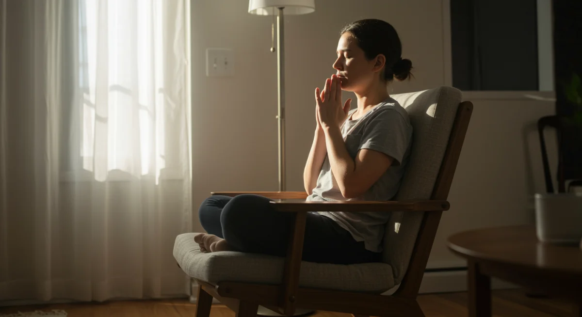 Person practicing deep breathing for mental clarity and stress relief