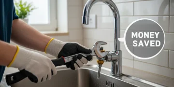 Person fixing a leaky faucet, saving money with DIY home repair