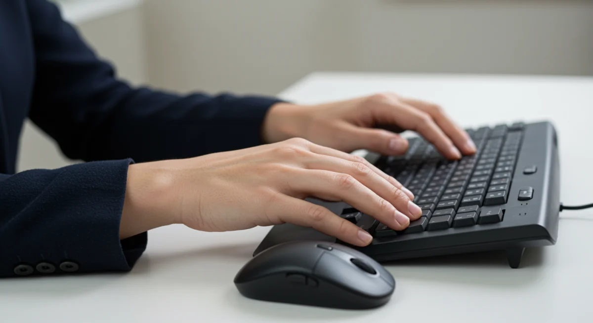 Proper hand and wrist posture using ergonomic keyboard and mouse