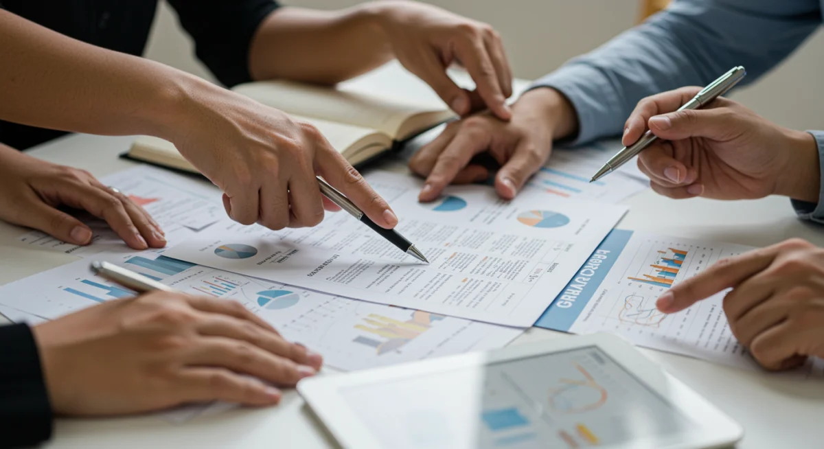 Hands analyzing financial data for child care funding applications