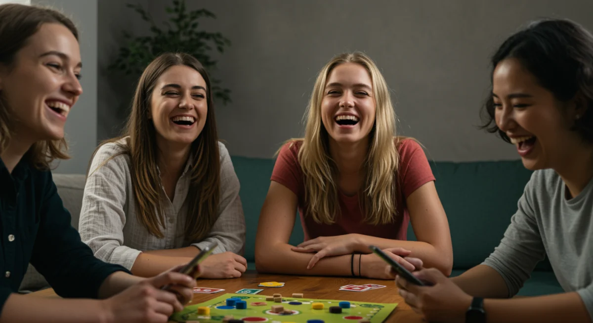 Friends playing board game, enjoying real-life connection