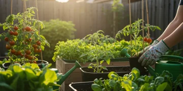 Home garden with thriving edible plants, perfect for beginners in the US.