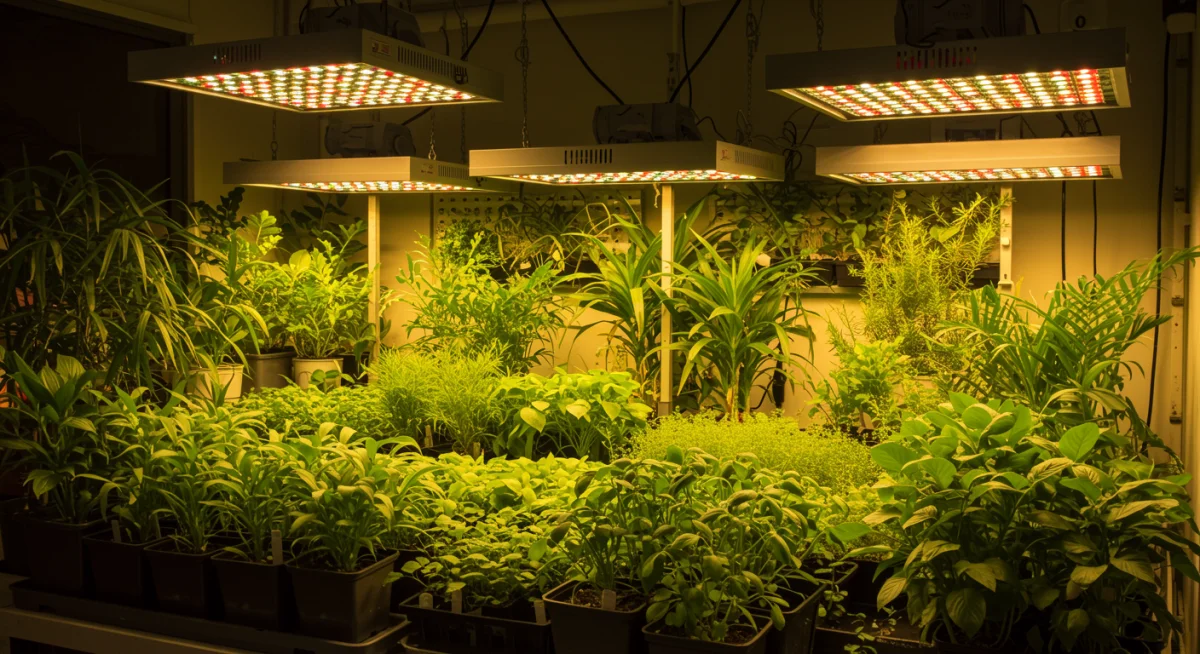 Indoor garden with grow lights for well-being