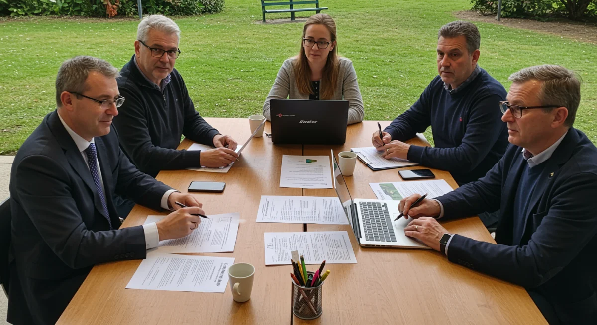 Local officials discussing grant applications for park and recreation projects.