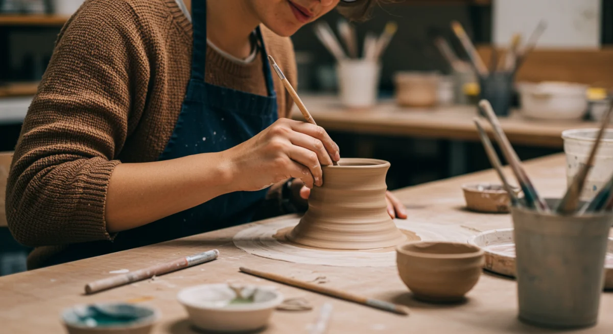 Person learning pottery at a local workshop