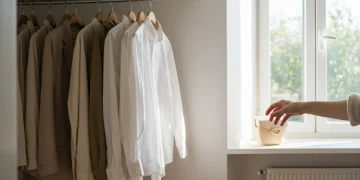 Organized minimalist closet with essential clothing items