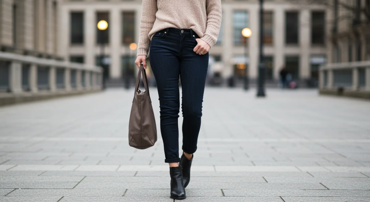 Person wearing minimalist outfit in urban environment