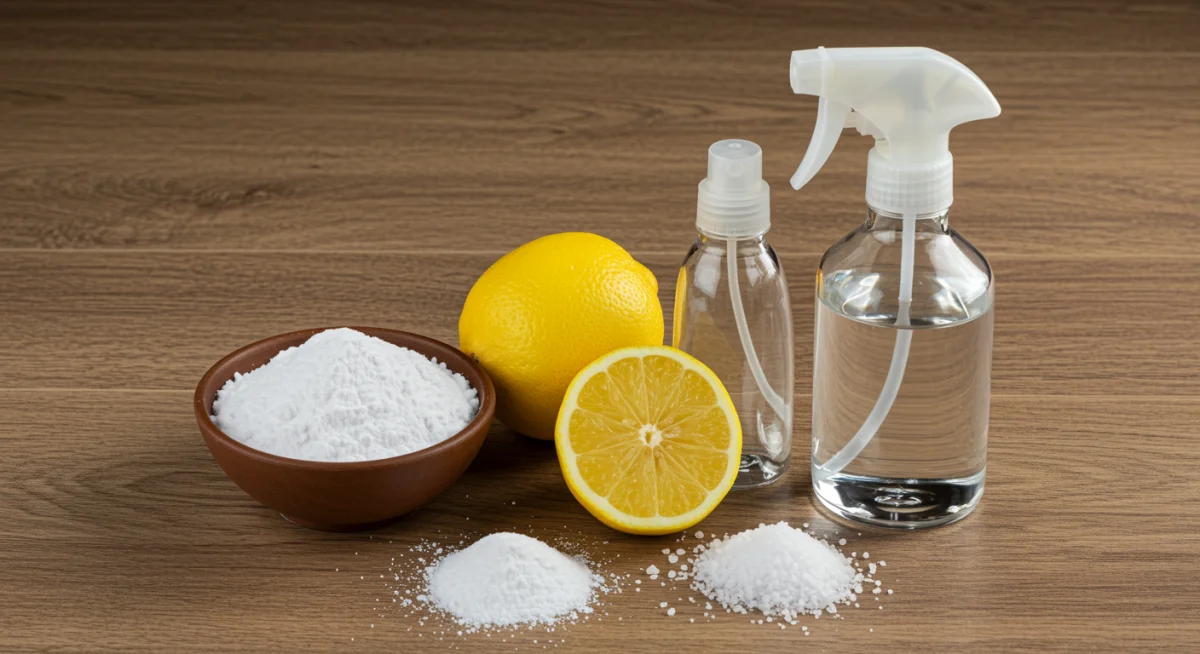 Natural cleaning agents: baking soda, lemon, vinegar, and salt
