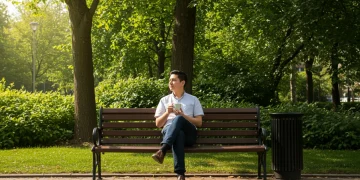Person enjoying a peaceful moment in a park, surrounded by nature, for mental clarity.