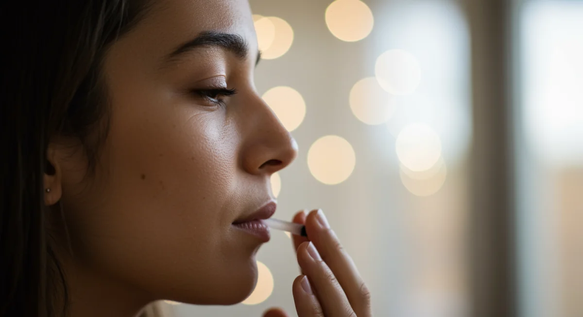 Person exhaling peacefully after a relaxing breathing exercise