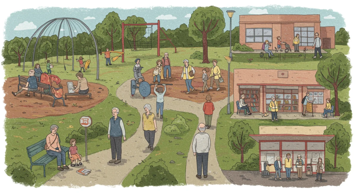 Community members utilizing public services, symbolizing the impact of budget cuts on citizens.