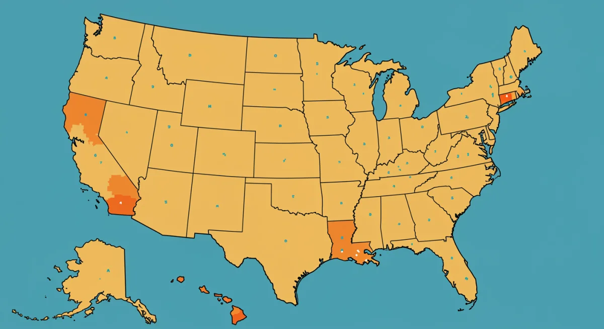 Stylized map of the United States highlighting regional impacts of federal housing policies.