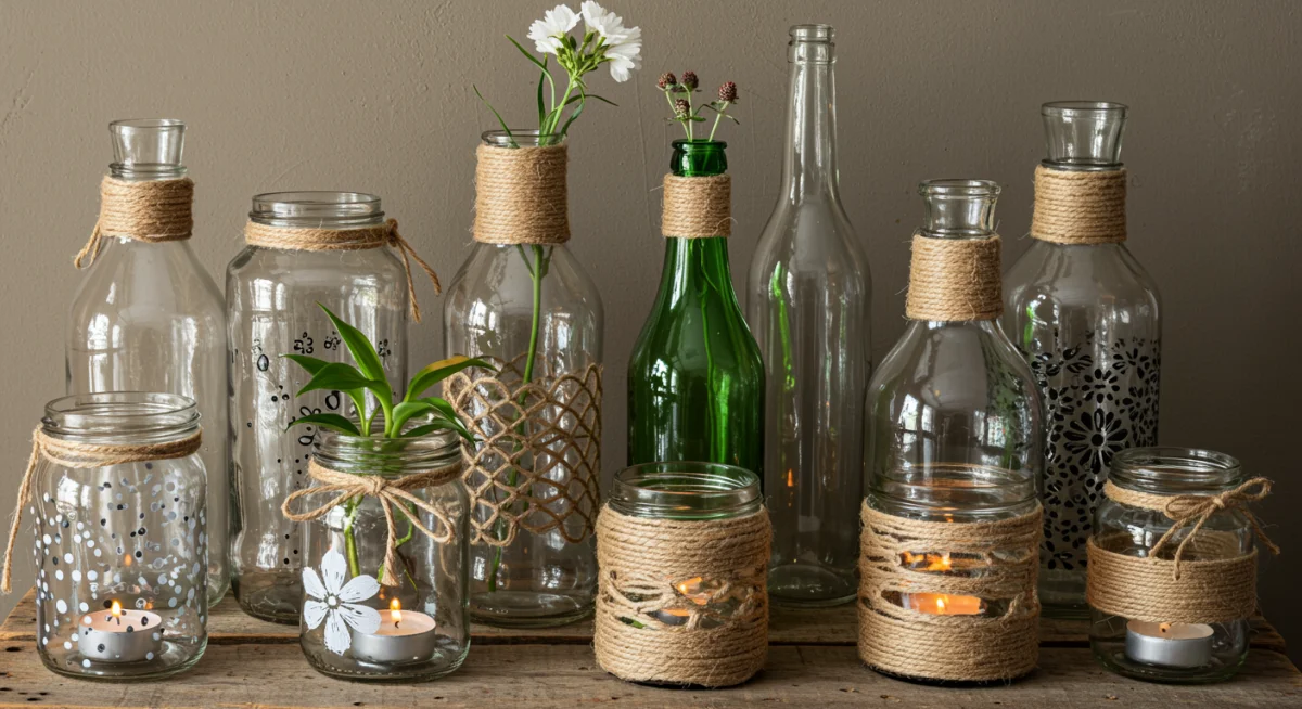 Artfully repurposed glass jars and bottles as home decor