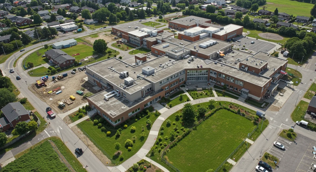 Modernized school campus with new facilities funded by grants