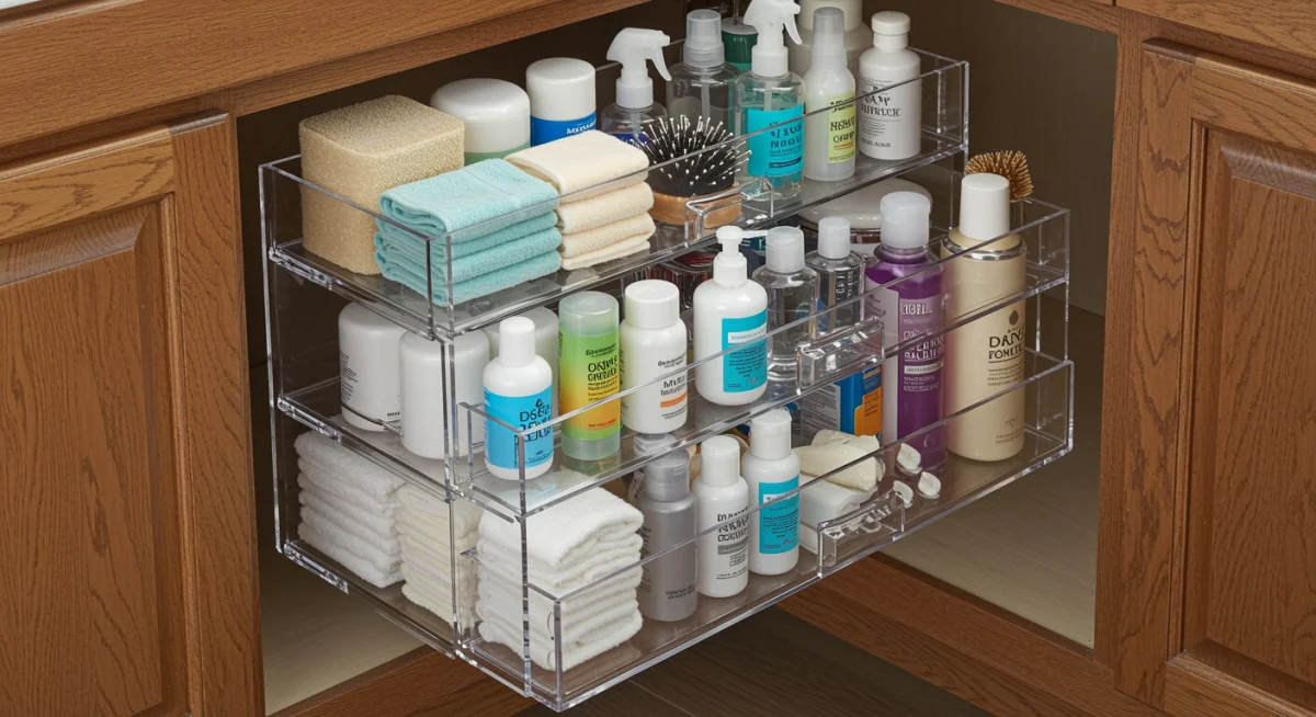 Under-sink vanity organizer with pull-out drawers