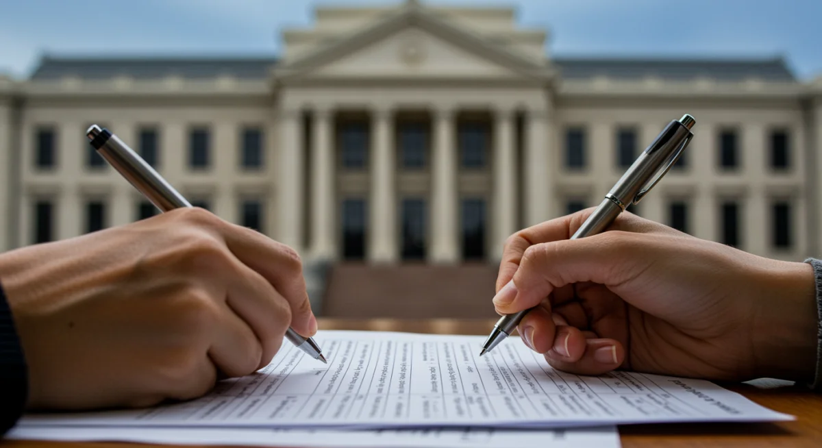 Person meticulously filling out a voter registration form, emphasizing the importance of federal voter registration reforms.