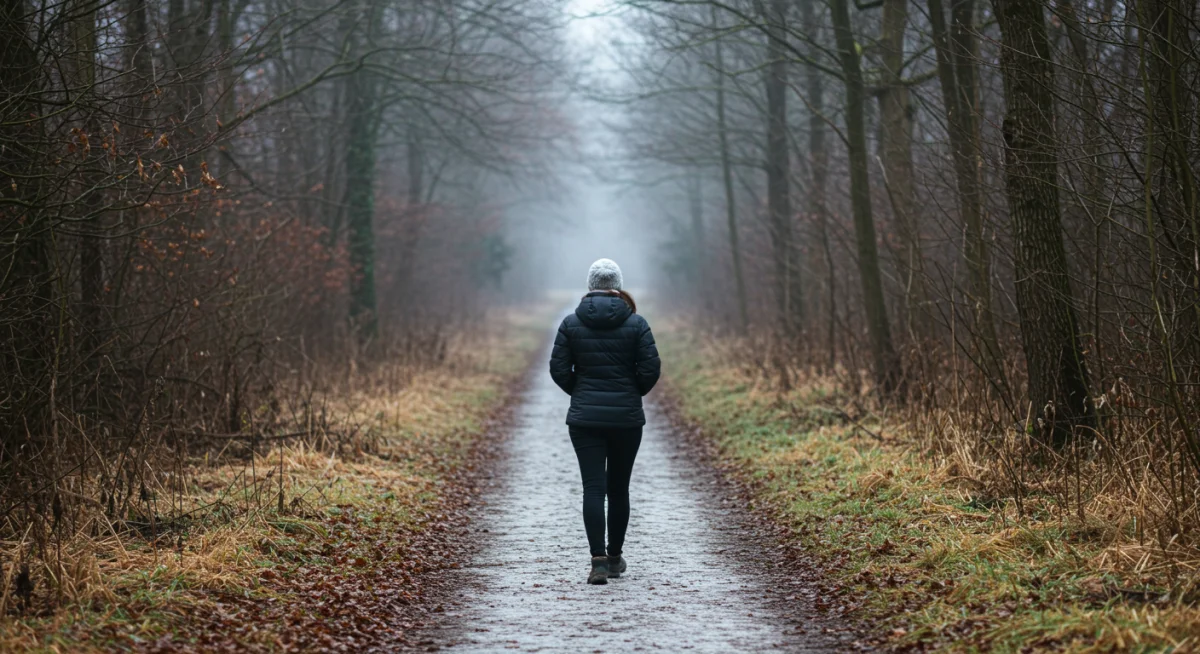 Mindful outdoor walk in winter for mental health