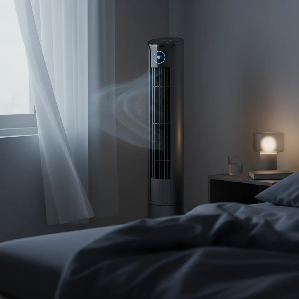 Quiet air conditioner maintaining optimal bedroom temperature for sleep