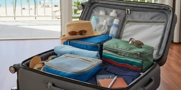 Efficiently packed carry-on suitcase with organized travel essentials