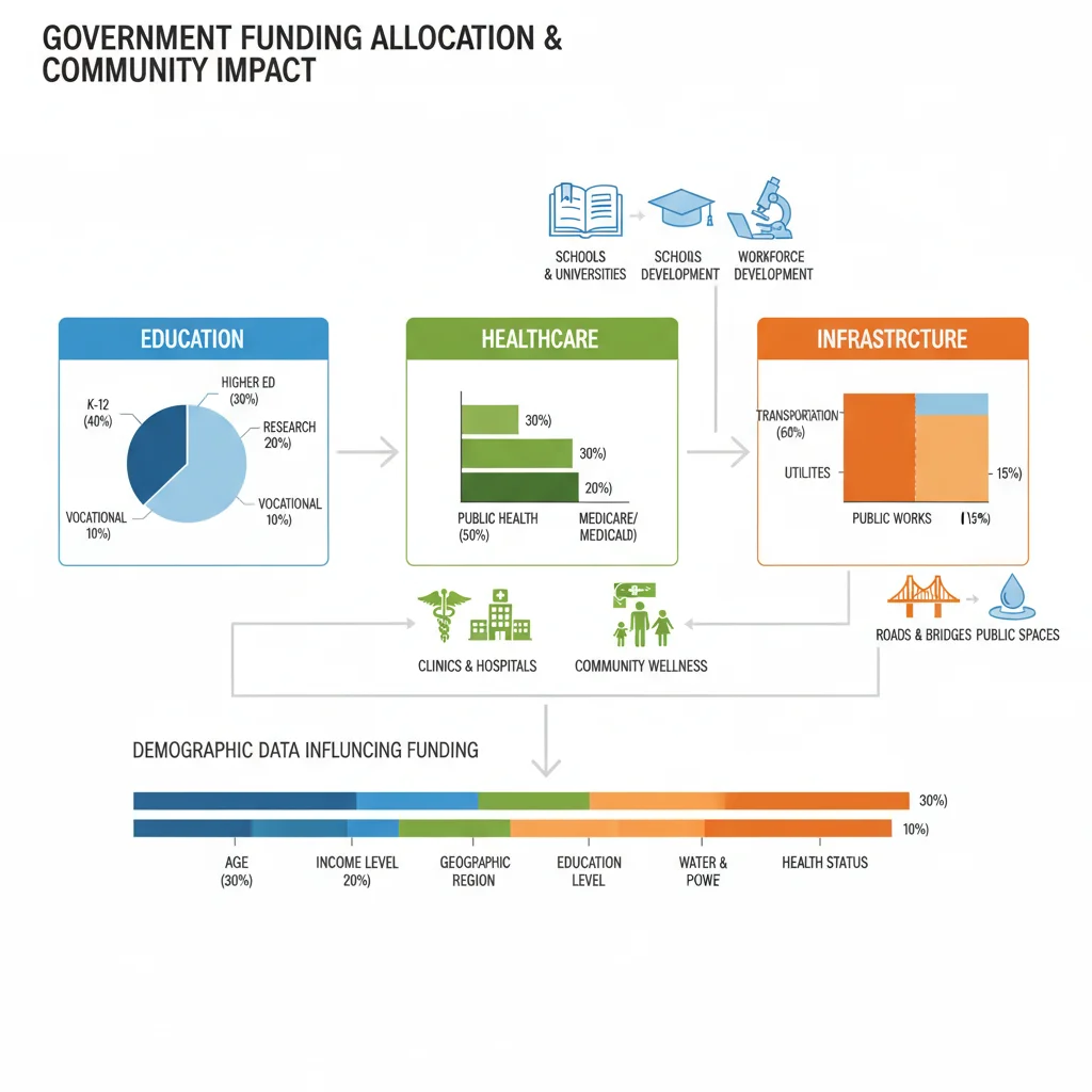 Infographic illustrating government funding allocation to various community sectors based on census data.