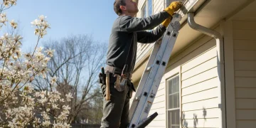 Person checking rain gutter for Clog prevention