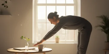 Person enjoying a peaceful and efficient morning routine with coffee and sunlight.
