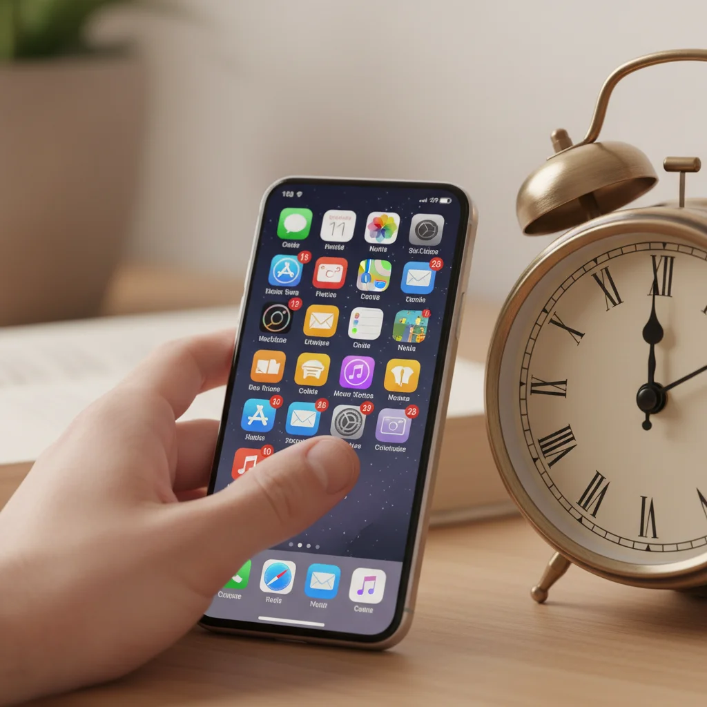 Turning off smartphone, symbolizing conscious screen time reduction and digital disconnection.