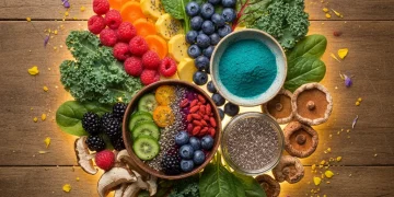 Assortment of vibrant superfoods for enhanced well-being