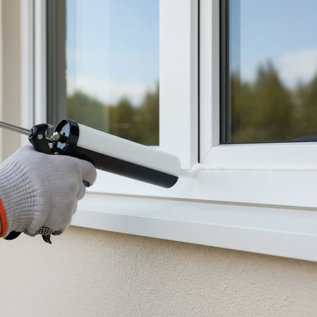 Applying caulk around a window frame