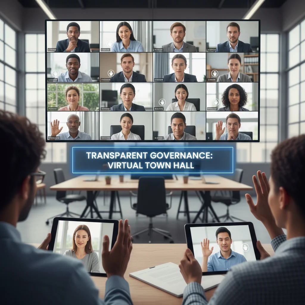 Citizens engaging in a virtual town hall meeting for transparency