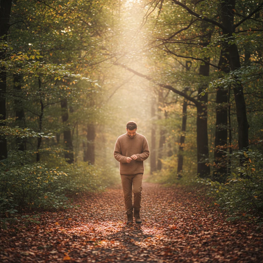 Mindful walking in a peaceful park setting
