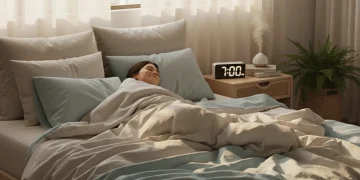 Peaceful bedroom with soft light, symbolizing restful 7 hours of sleep for optimal health.