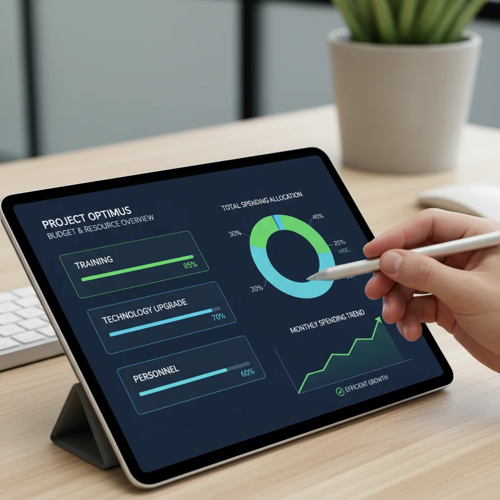 Digital dashboard showing resource allocation and budget management for regulatory changes