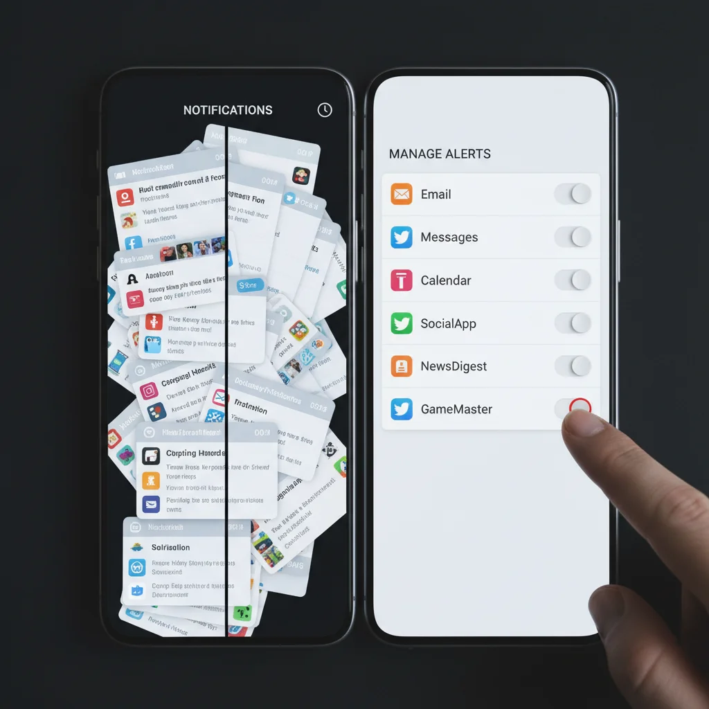 Smartphone screen showing notification management, disabling social media alerts.