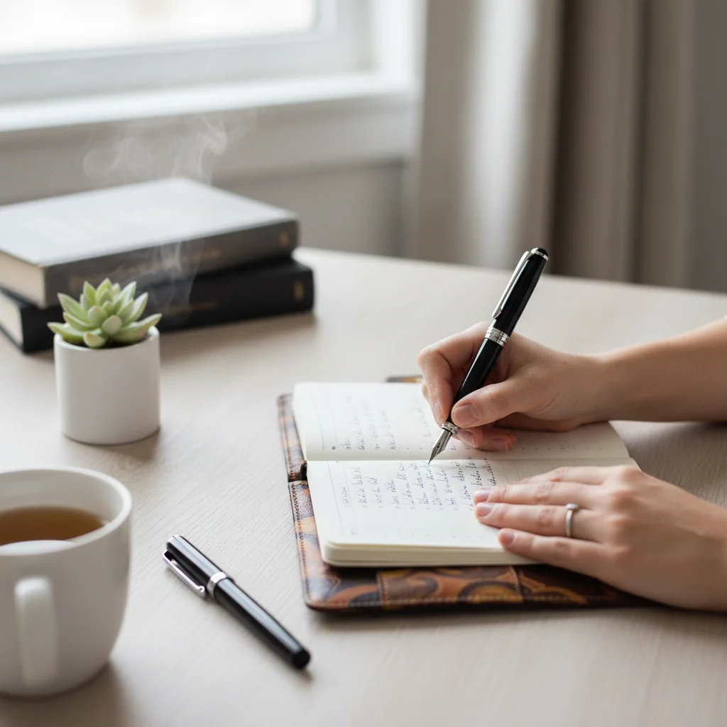 Mindful morning planning and journaling for daily goals