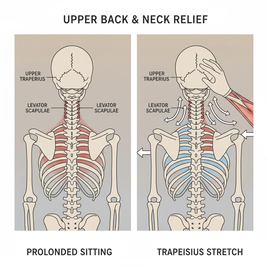 Anatomical diagram showing muscles targeted by neck stretches