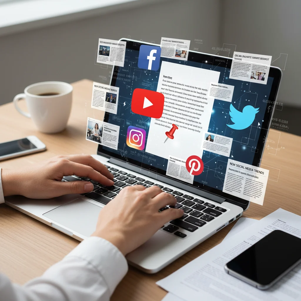 Content creation and distribution for digital PR strategy on a laptop.