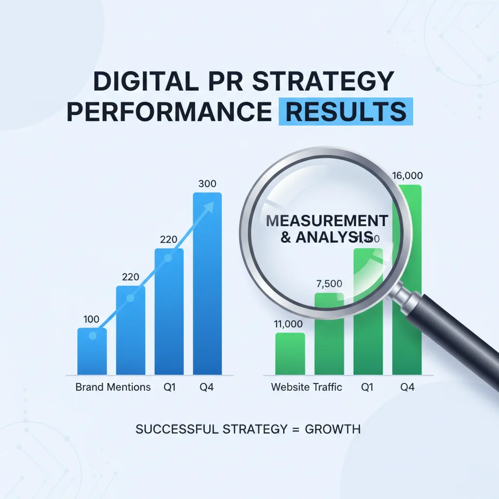 Digital PR strategy results measurement showing increased brand mentions and traffic.
