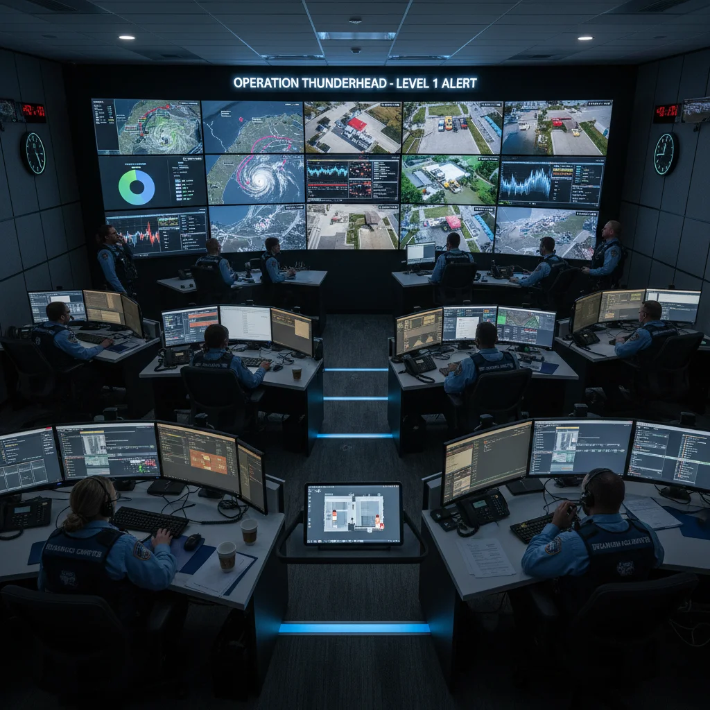 Emergency management team coordinating disaster response efforts
