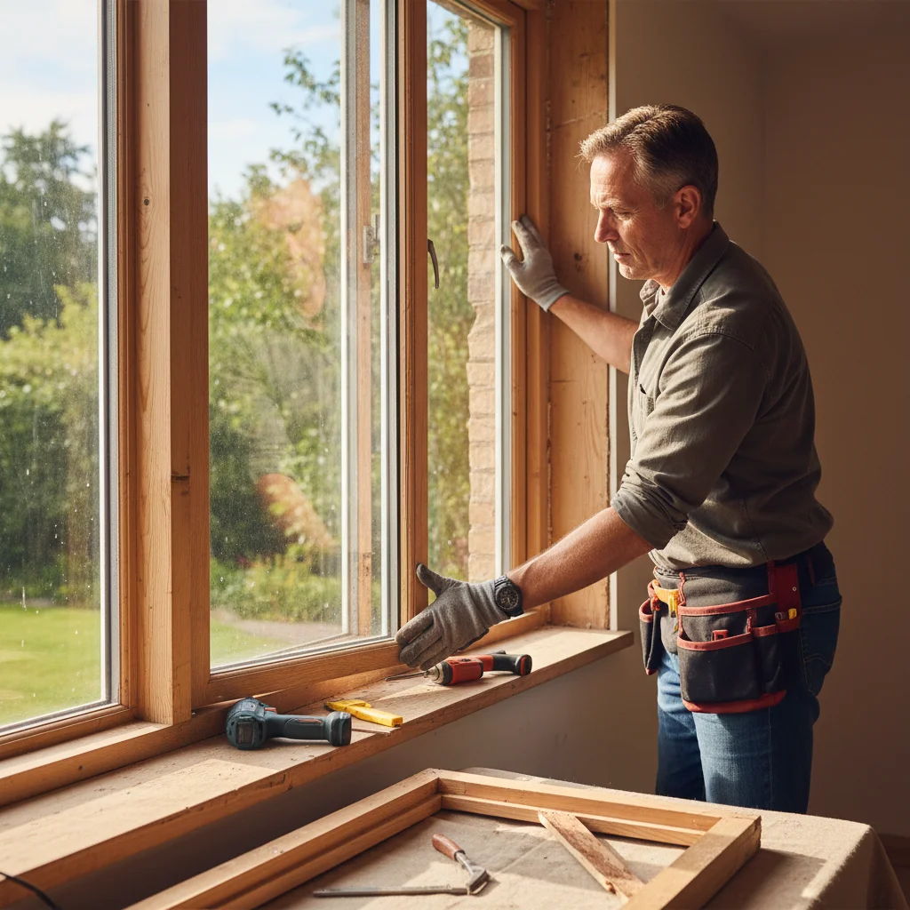 Homeowner installing energy-efficient windows to qualify for federal tax credits