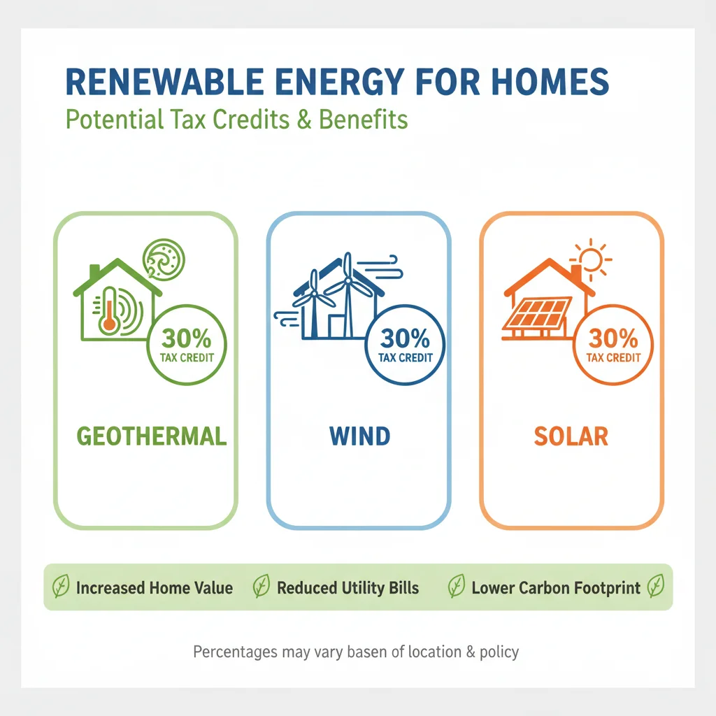 Infographic showing various renewable energy sources eligible for homeowner tax credits
