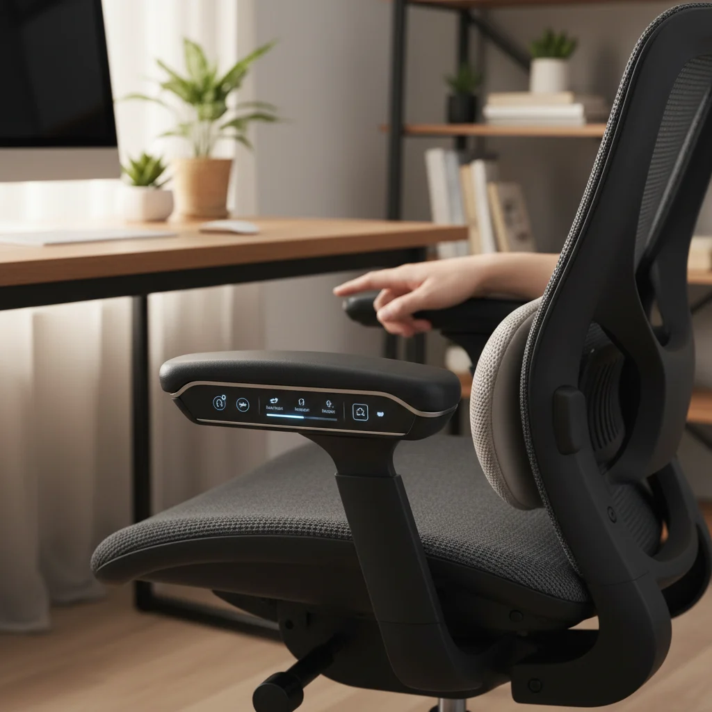 User adjusting smart ergonomic chair settings for personalized comfort