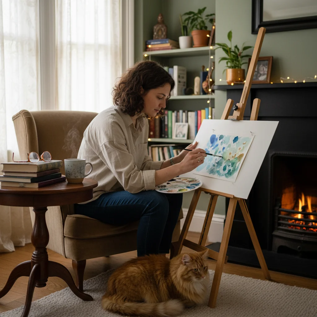 Person enjoying an analog hobby, disconnected from digital devices.